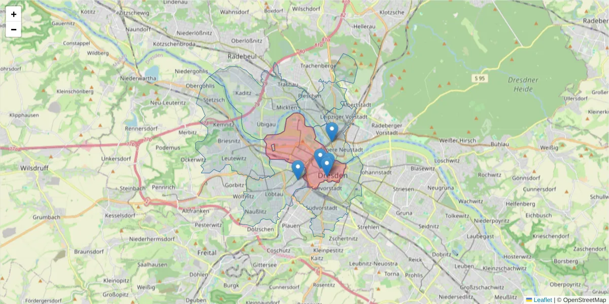 Karte des Postleitzahlen Bereichs  und der umliegenden Postleitzahlen in Deutschland