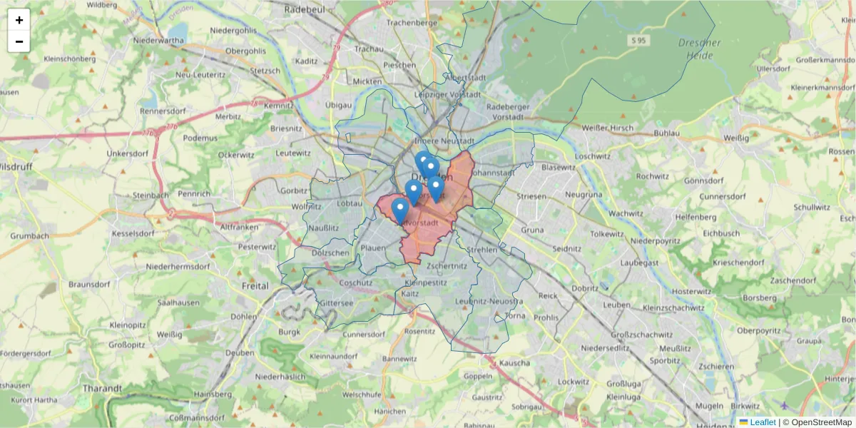 Karte des Postleitzahlen Bereichs  und der umliegenden Postleitzahlen in Deutschland