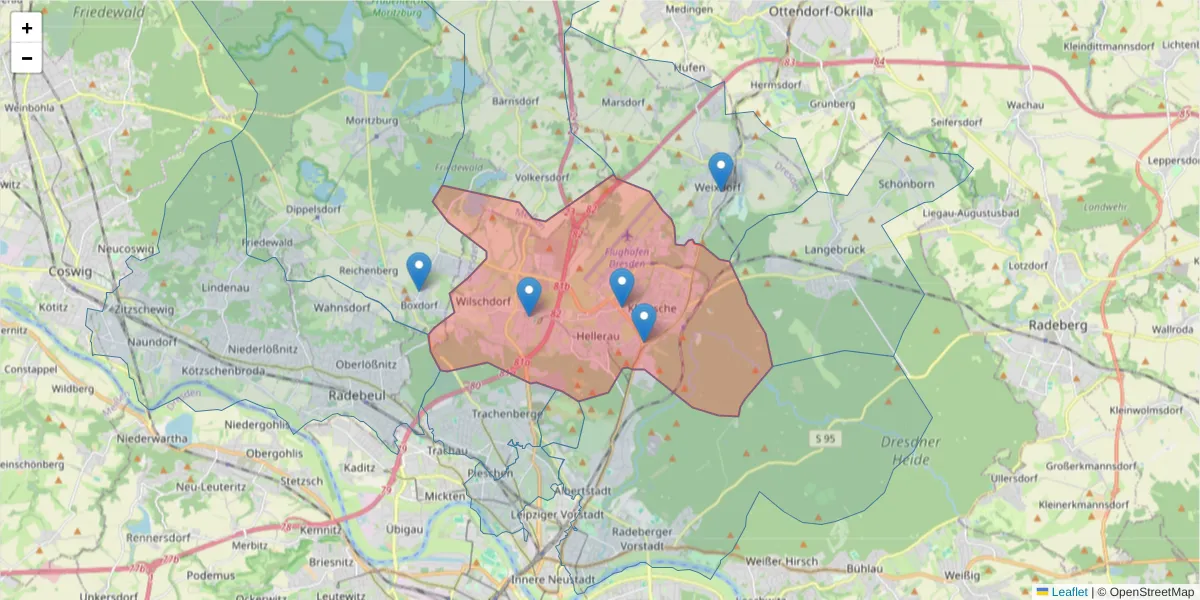 Karte des Postleitzahlen Bereichs  und der umliegenden Postleitzahlen in Deutschland