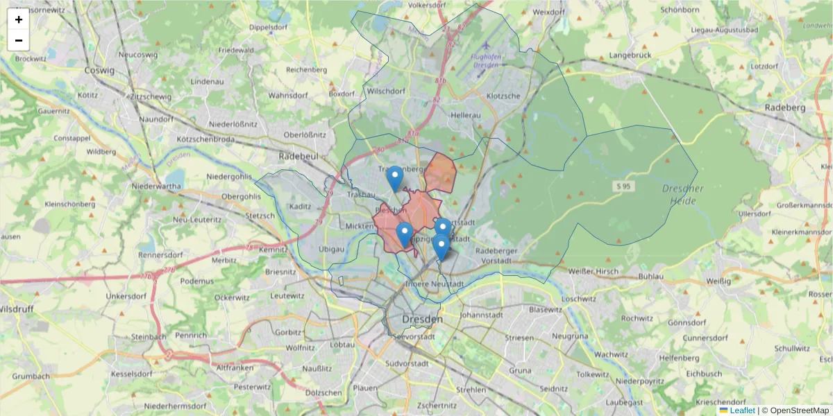 Karte des Postleitzahlen Bereichs  und der umliegenden Postleitzahlen in Deutschland