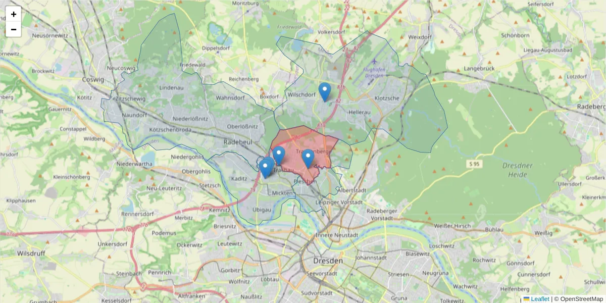 Karte des Postleitzahlen Bereichs  und der umliegenden Postleitzahlen in Deutschland