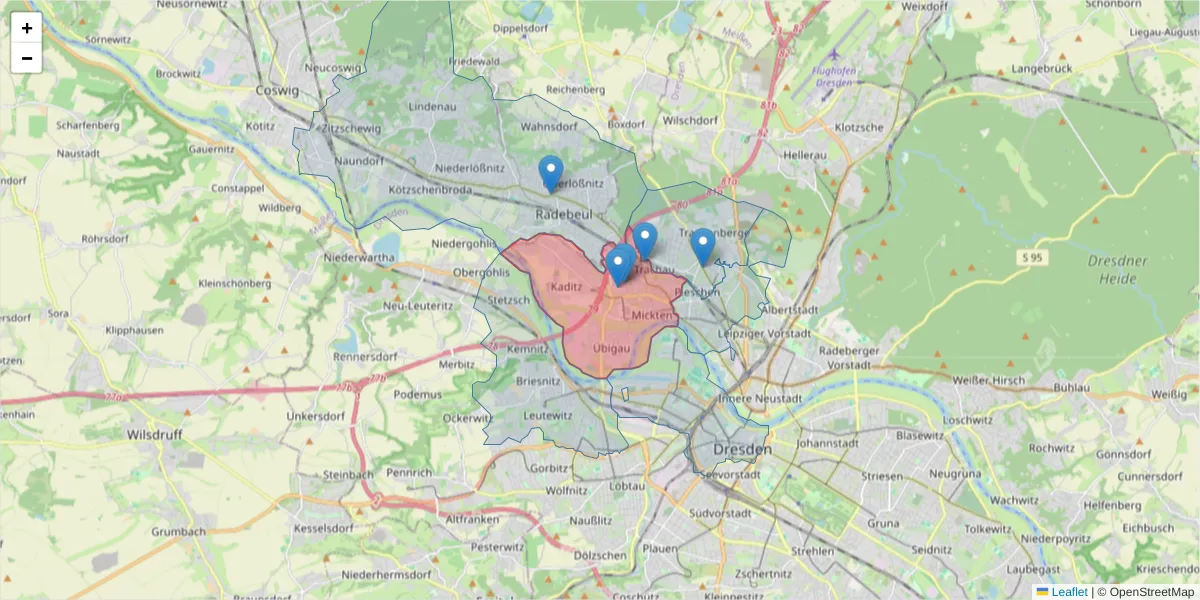 Karte des Postleitzahlen Bereichs  und der umliegenden Postleitzahlen in Deutschland
