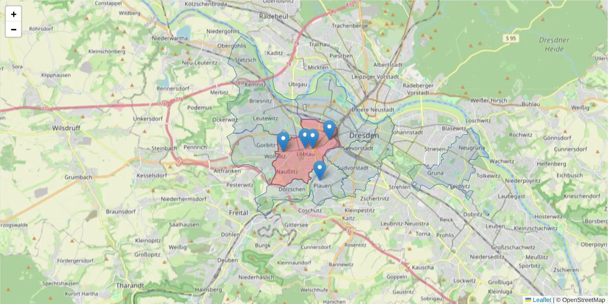 Karte des Postleitzahlen Bereichs  und der umliegenden Postleitzahlen in Deutschland