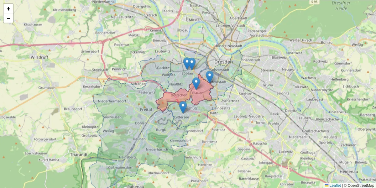 Karte des Postleitzahlen Bereichs  und der umliegenden Postleitzahlen in Deutschland