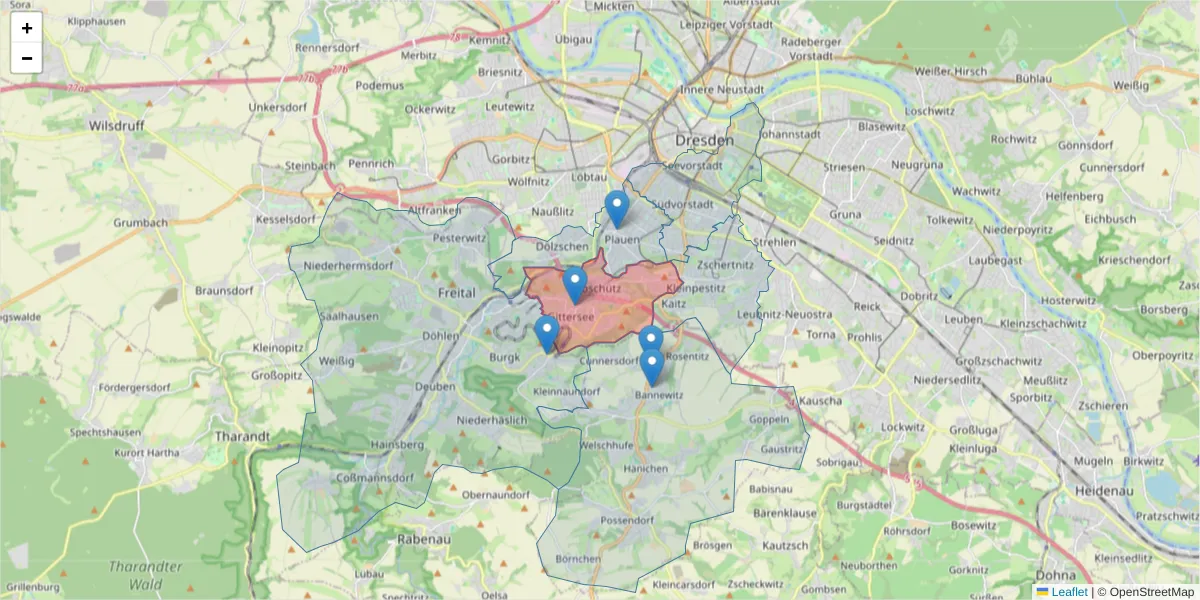 Karte des Postleitzahlen Bereichs  und der umliegenden Postleitzahlen in Deutschland