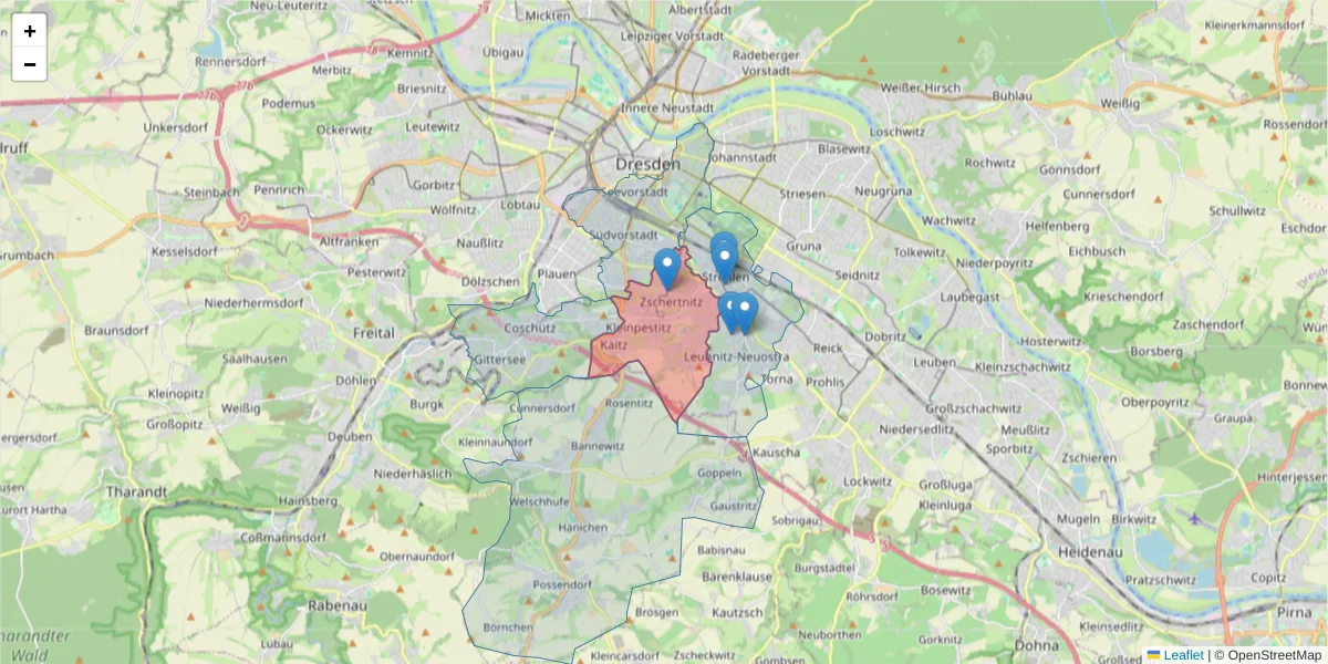 Karte des Postleitzahlen Bereichs  und der umliegenden Postleitzahlen in Deutschland