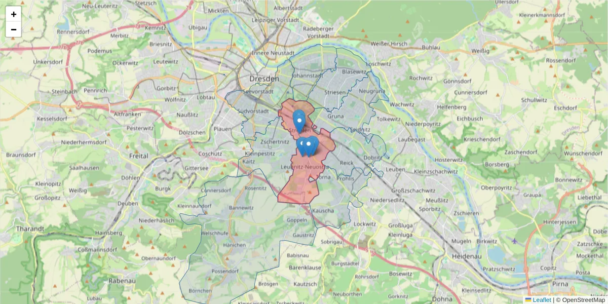 Karte des Postleitzahlen Bereichs  und der umliegenden Postleitzahlen in Deutschland