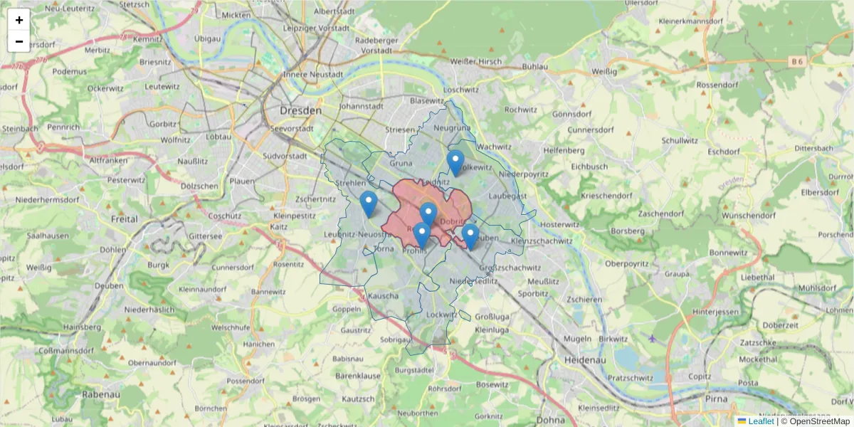 Karte des Postleitzahlen Bereichs  und der umliegenden Postleitzahlen in Deutschland