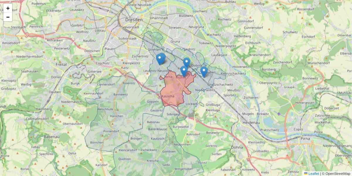Karte des Postleitzahlen Bereichs  und der umliegenden Postleitzahlen in Deutschland