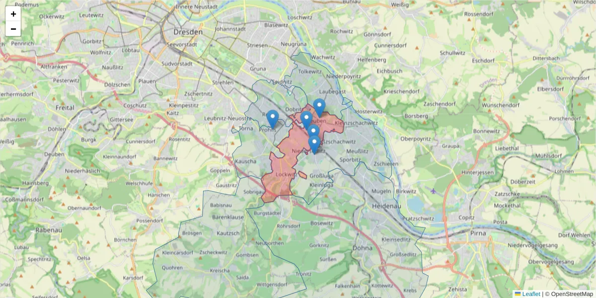 Karte des Postleitzahlen Bereichs  und der umliegenden Postleitzahlen in Deutschland
