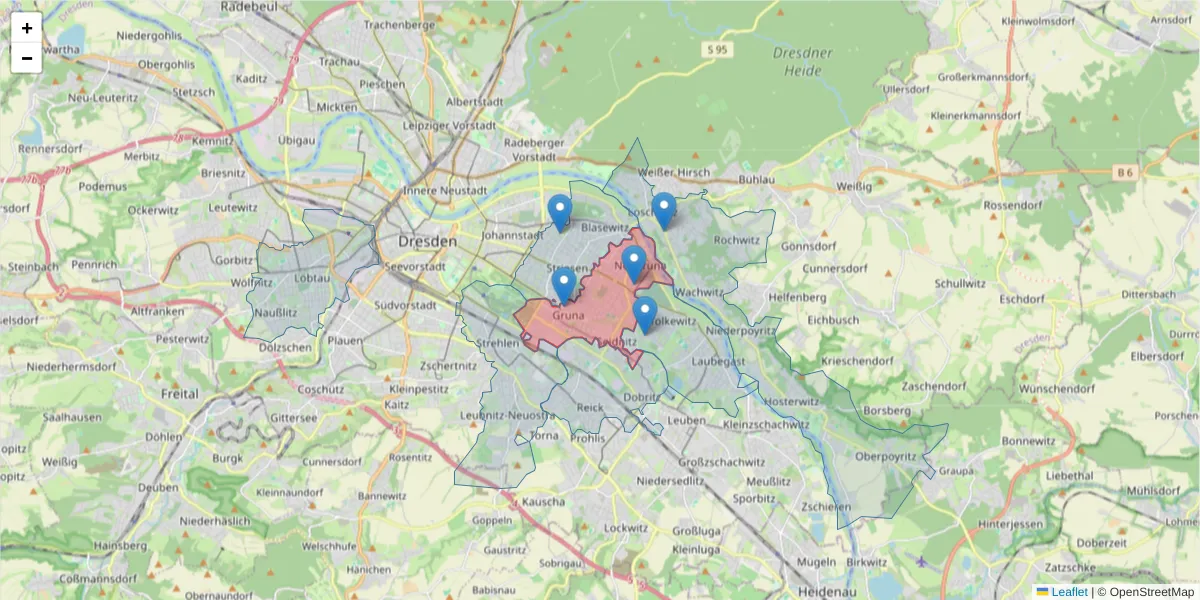 Karte des Postleitzahlen Bereichs  und der umliegenden Postleitzahlen in Deutschland
