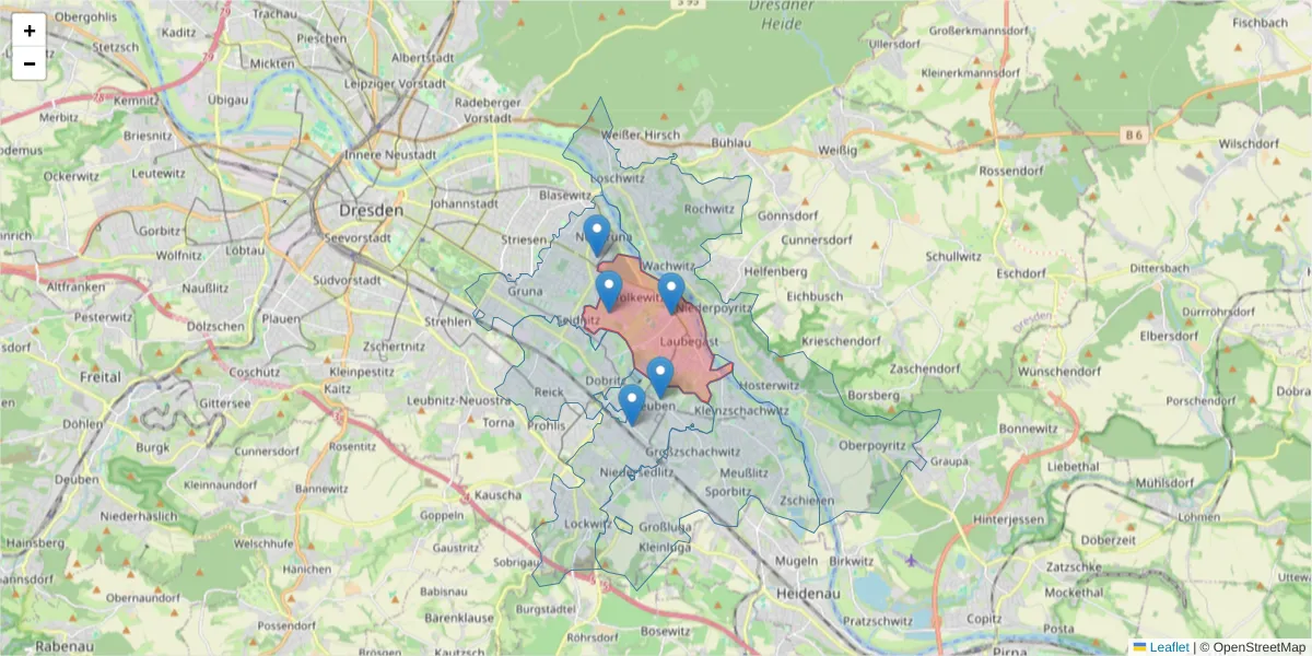 Karte des Postleitzahlen Bereichs  und der umliegenden Postleitzahlen in Deutschland
