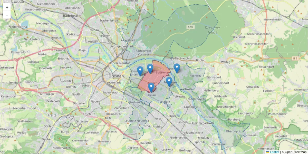 Karte des Postleitzahlen Bereichs  und der umliegenden Postleitzahlen in Deutschland