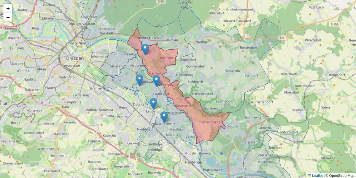 Karte des Postleitzahlen Bereichs  und der umliegenden Postleitzahlen in Deutschland