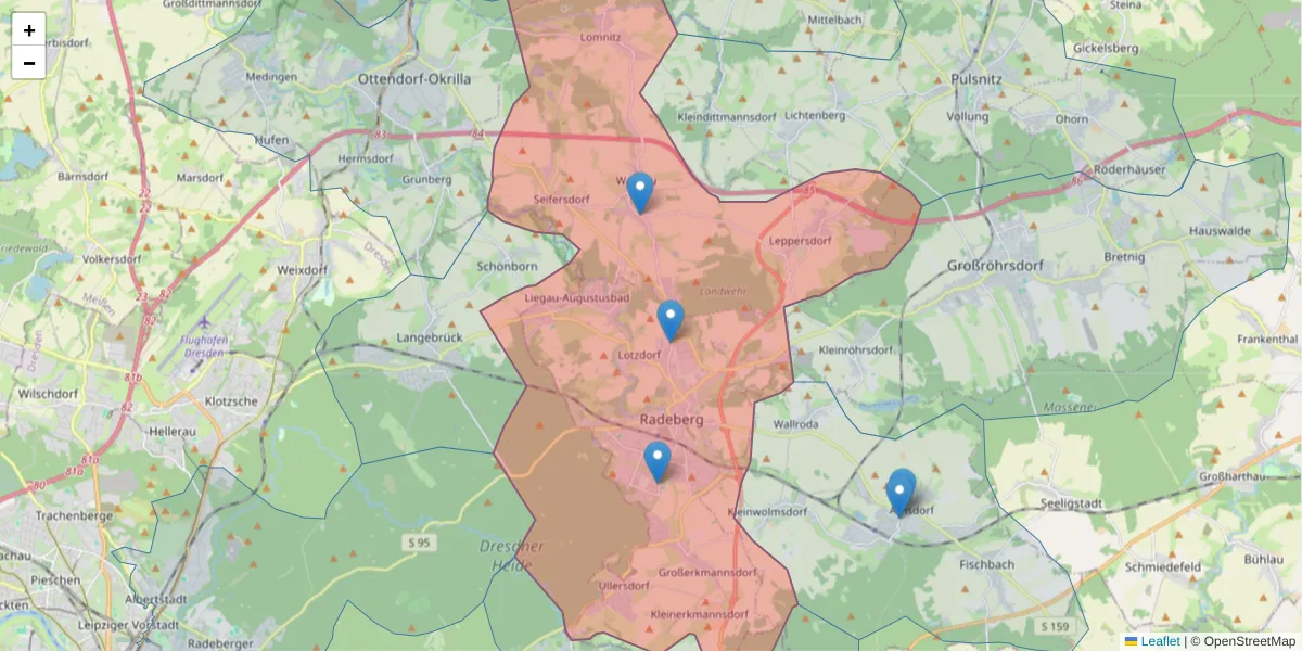 Karte des Postleitzahlen Bereichs  und der umliegenden Postleitzahlen in Deutschland