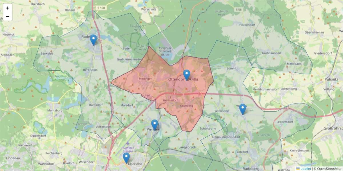 Karte des Postleitzahlen Bereichs  und der umliegenden Postleitzahlen in Deutschland