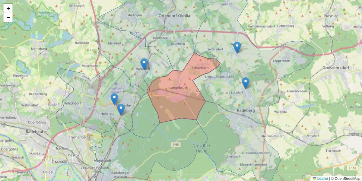 Karte des Postleitzahlen Bereichs  und der umliegenden Postleitzahlen in Deutschland