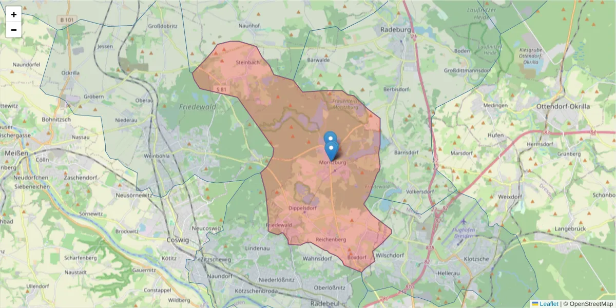 Karte des Postleitzahlen Bereichs  und der umliegenden Postleitzahlen in Deutschland