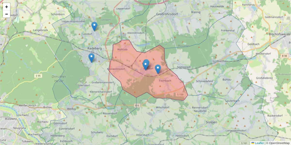Karte des Postleitzahlen Bereichs  und der umliegenden Postleitzahlen in Deutschland