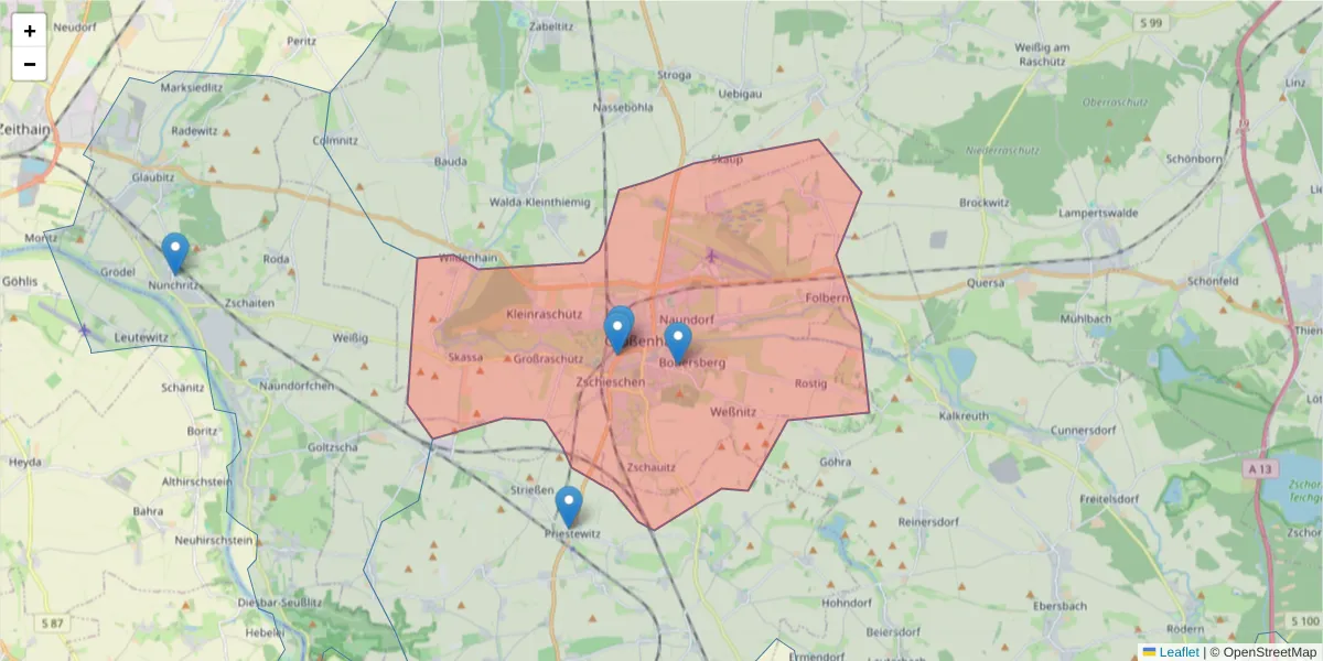 Karte des Postleitzahlen Bereichs  und der umliegenden Postleitzahlen in Deutschland