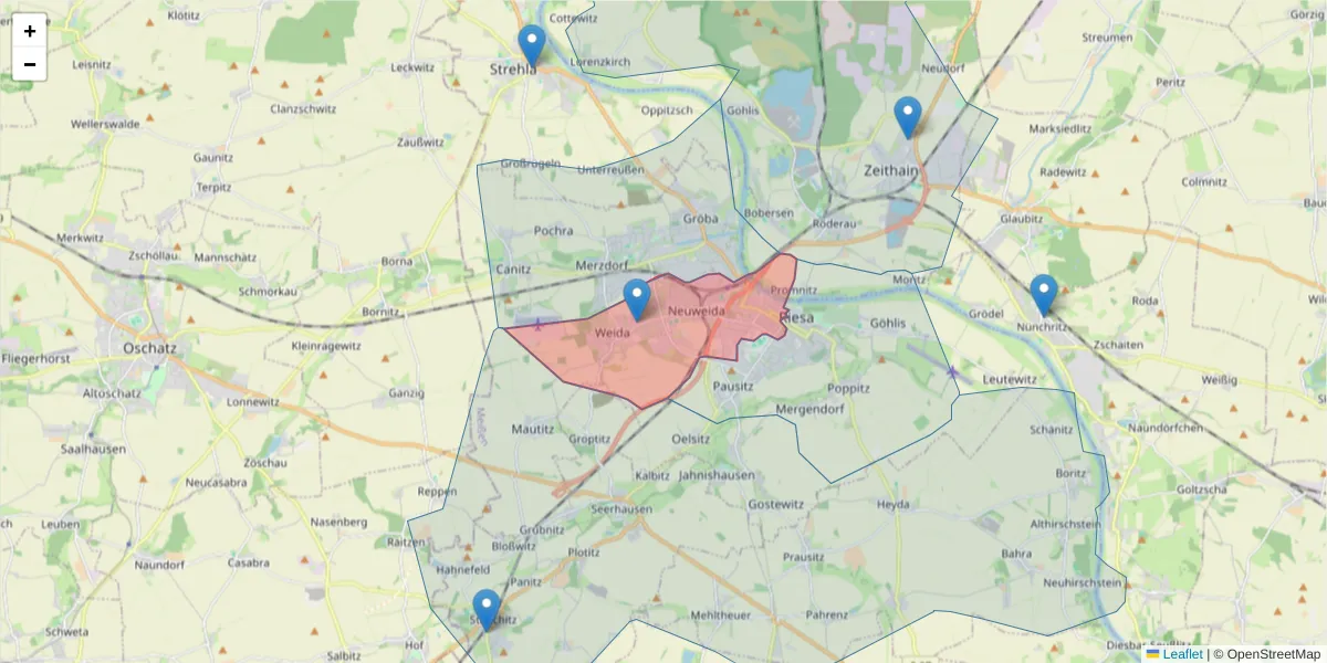 Karte des Postleitzahlen Bereichs  und der umliegenden Postleitzahlen in Deutschland