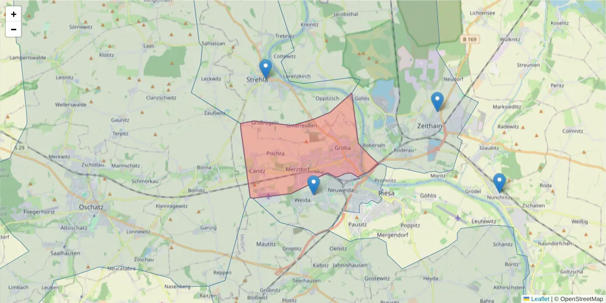 Karte des Postleitzahlen Bereichs  und der umliegenden Postleitzahlen in Deutschland