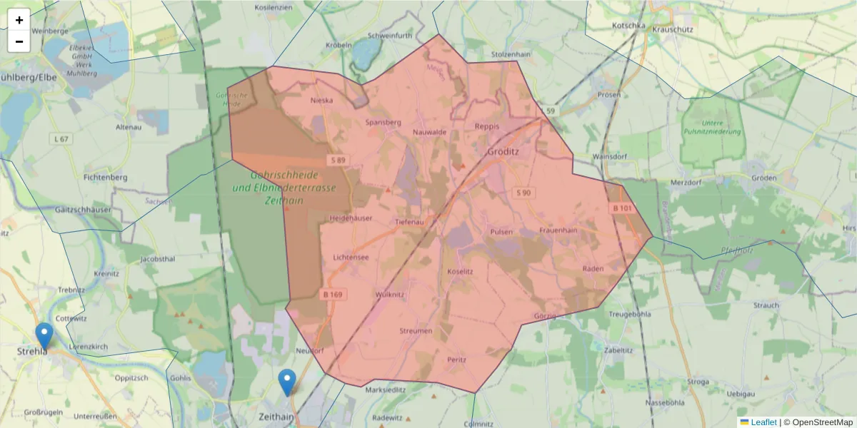 Karte des Postleitzahlen Bereichs  und der umliegenden Postleitzahlen in Deutschland