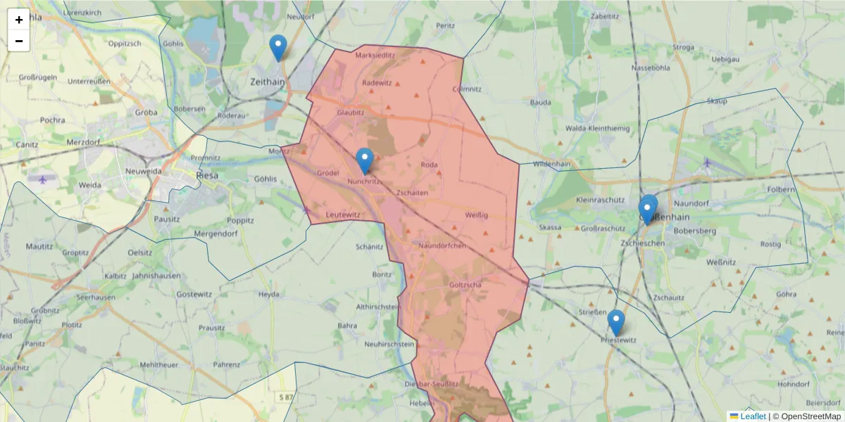 Karte des Postleitzahlen Bereichs  und der umliegenden Postleitzahlen in Deutschland