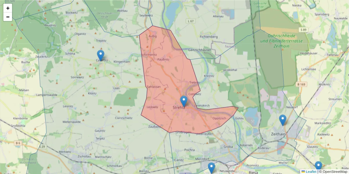 Karte des Postleitzahlen Bereichs  und der umliegenden Postleitzahlen in Deutschland