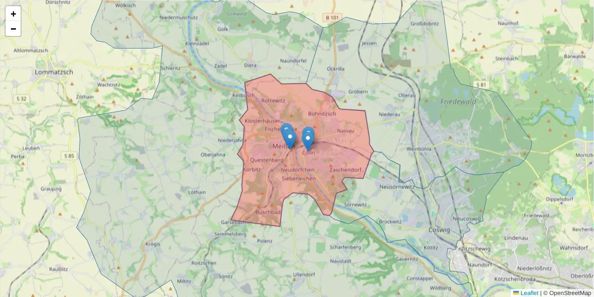 Karte des Postleitzahlen Bereichs  und der umliegenden Postleitzahlen in Deutschland