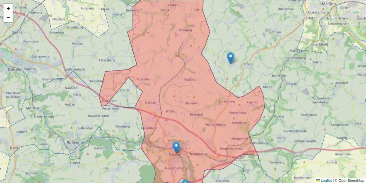 Karte des Postleitzahlen Bereichs  und der umliegenden Postleitzahlen in Deutschland