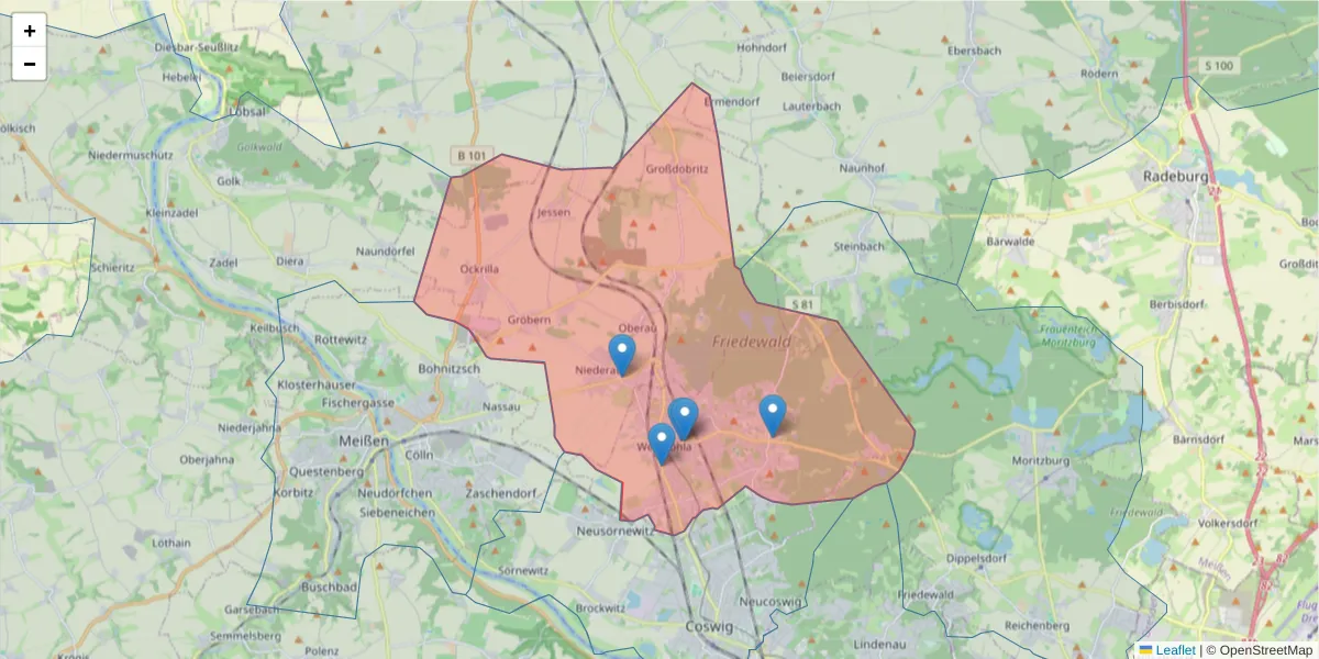 Karte des Postleitzahlen Bereichs  und der umliegenden Postleitzahlen in Deutschland