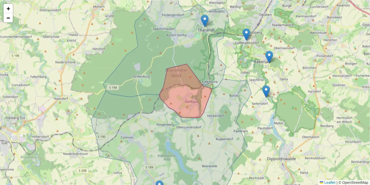Karte des Postleitzahlen Bereichs  und der umliegenden Postleitzahlen in Deutschland