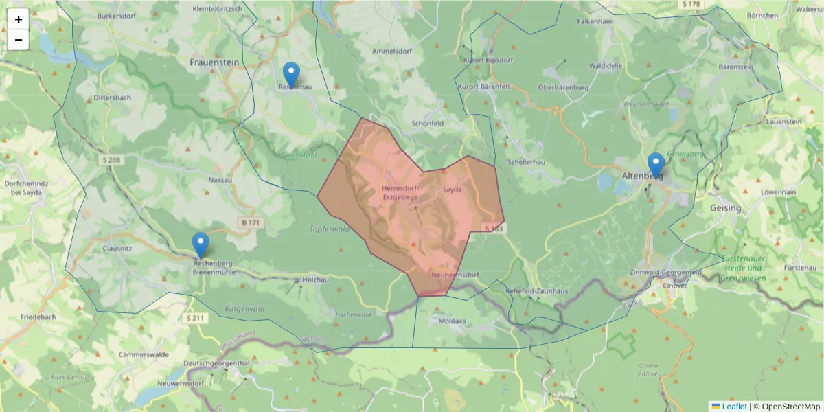 Karte des Postleitzahlen Bereichs  und der umliegenden Postleitzahlen in Deutschland