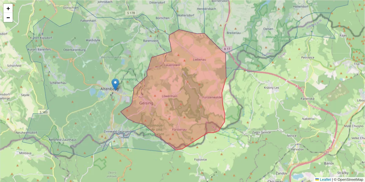 Karte des Postleitzahlen Bereichs  und der umliegenden Postleitzahlen in Deutschland