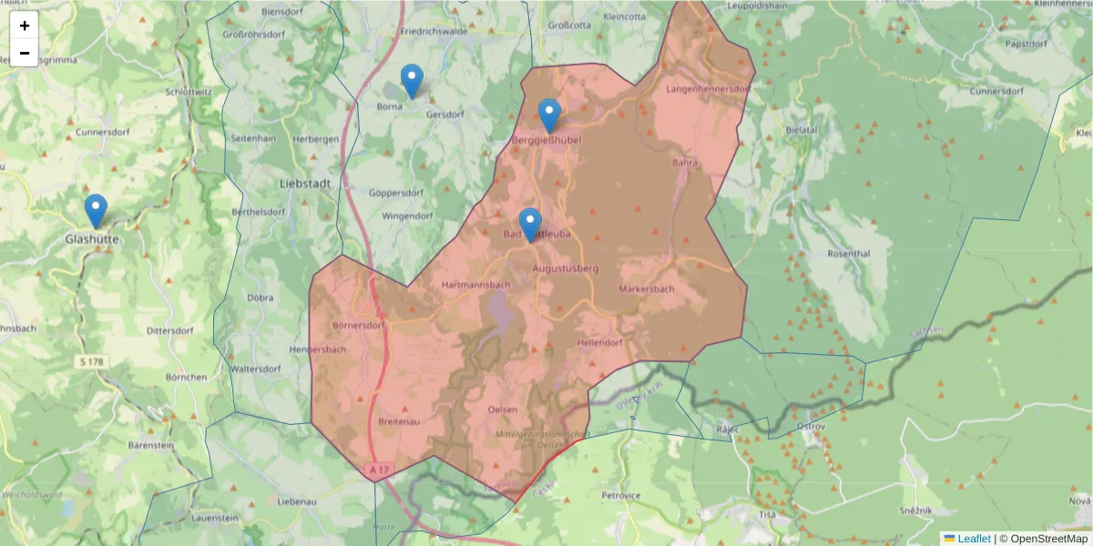 Karte des Postleitzahlen Bereichs  und der umliegenden Postleitzahlen in Deutschland