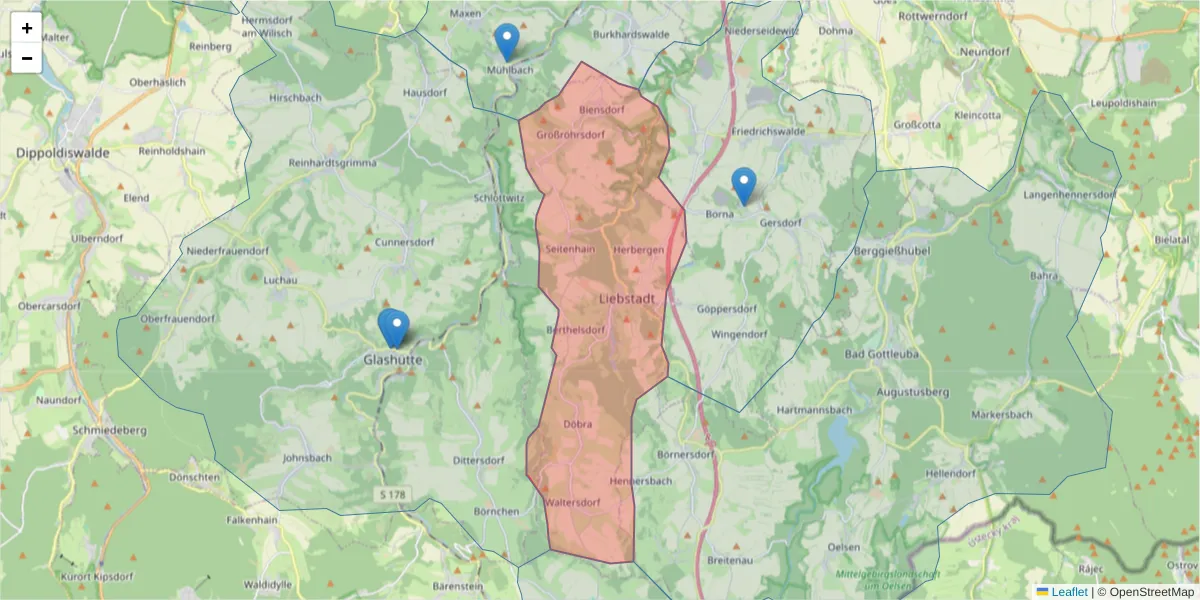 Karte des Postleitzahlen Bereichs  und der umliegenden Postleitzahlen in Deutschland