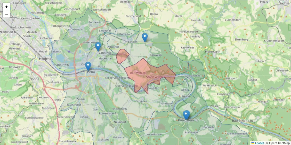Karte des Postleitzahlen Bereichs  und der umliegenden Postleitzahlen in Deutschland