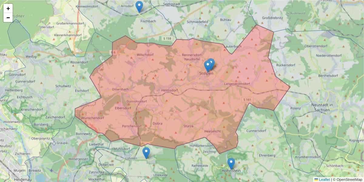 Karte des Postleitzahlen Bereichs  und der umliegenden Postleitzahlen in Deutschland