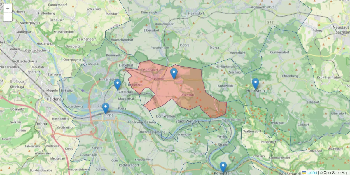 Karte des Postleitzahlen Bereichs  und der umliegenden Postleitzahlen in Deutschland