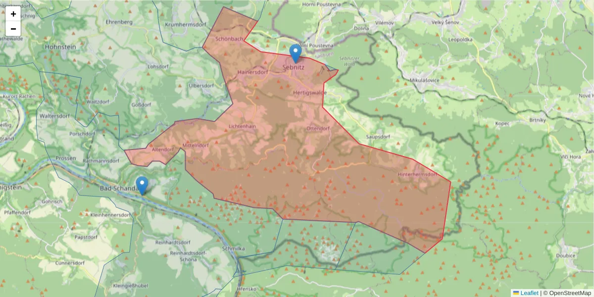 Karte des Postleitzahlen Bereichs  und der umliegenden Postleitzahlen in Deutschland