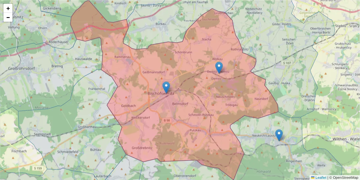 Karte des Postleitzahlen Bereichs  und der umliegenden Postleitzahlen in Deutschland