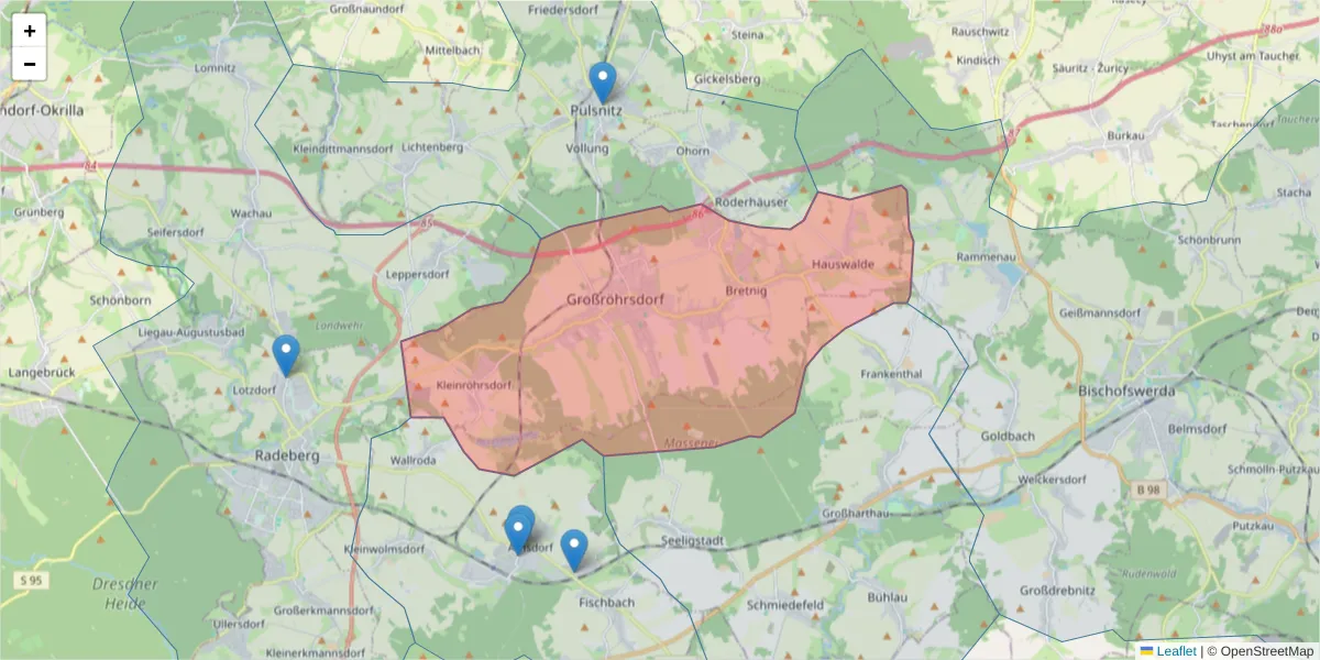 Karte des Postleitzahlen Bereichs  und der umliegenden Postleitzahlen in Deutschland