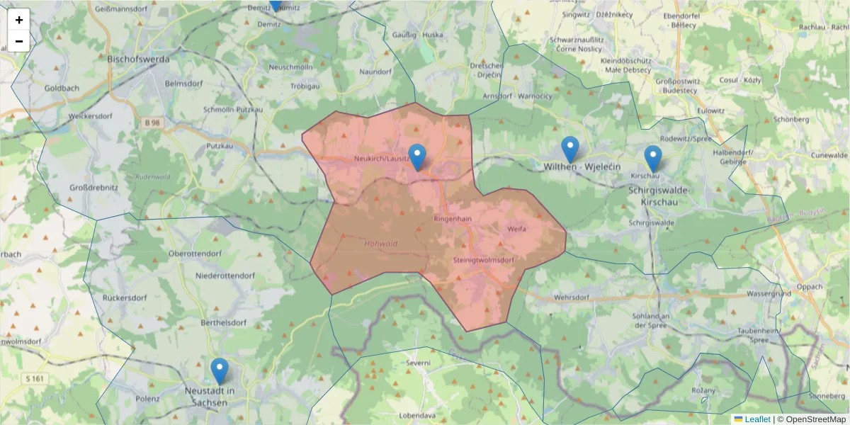 Karte des Postleitzahlen Bereichs  und der umliegenden Postleitzahlen in Deutschland