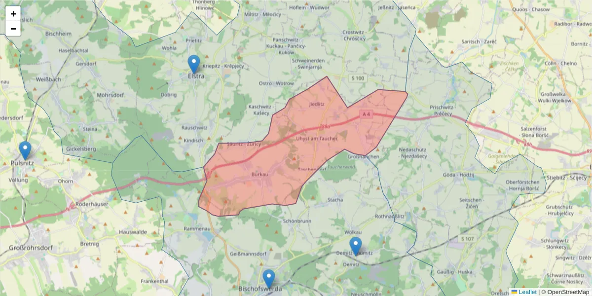 Karte des Postleitzahlen Bereichs  und der umliegenden Postleitzahlen in Deutschland