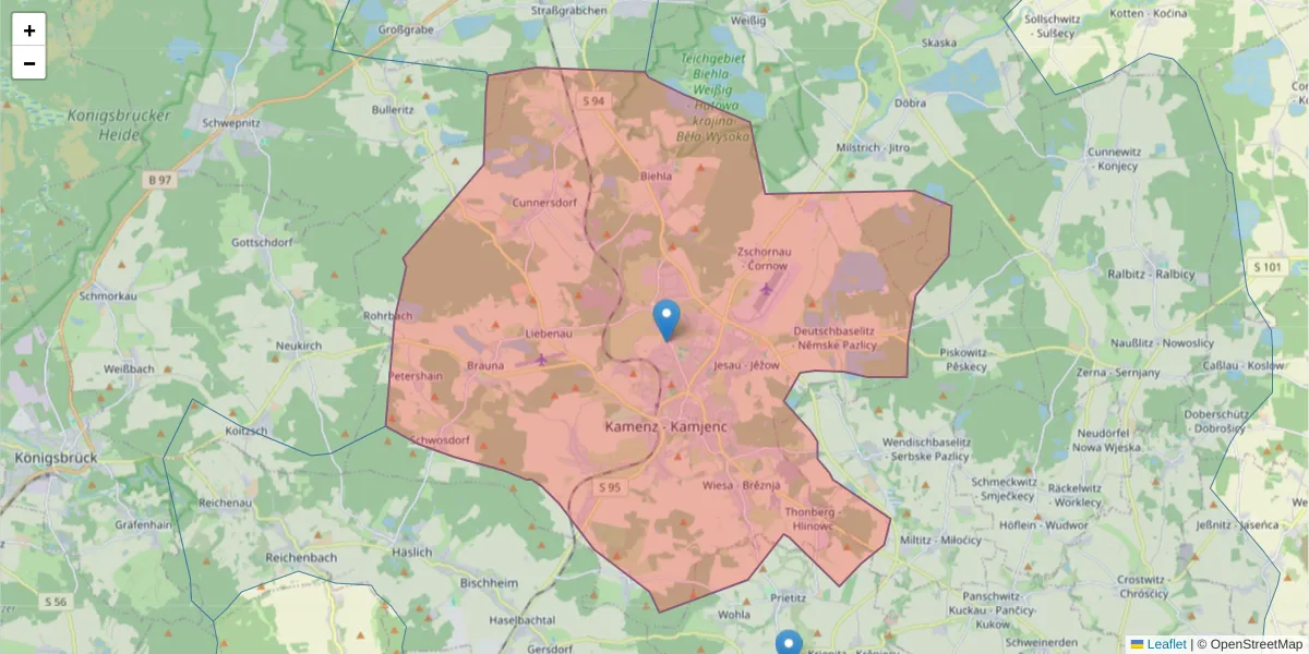 Karte des Postleitzahlen Bereichs  und der umliegenden Postleitzahlen in Deutschland