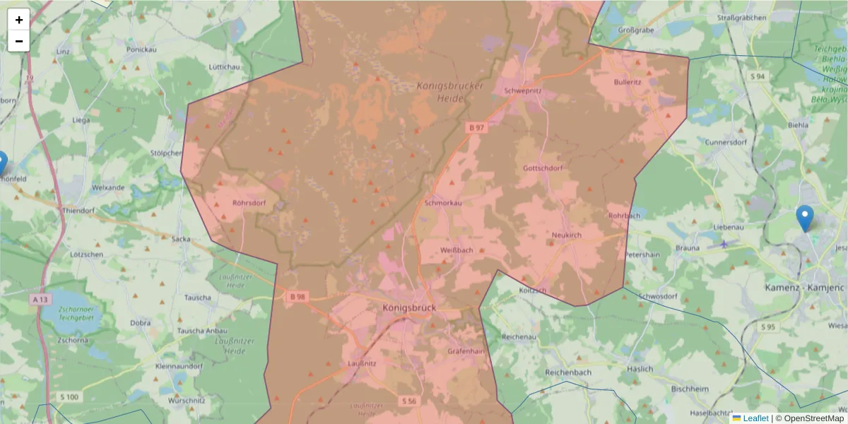 Karte des Postleitzahlen Bereichs  und der umliegenden Postleitzahlen in Deutschland