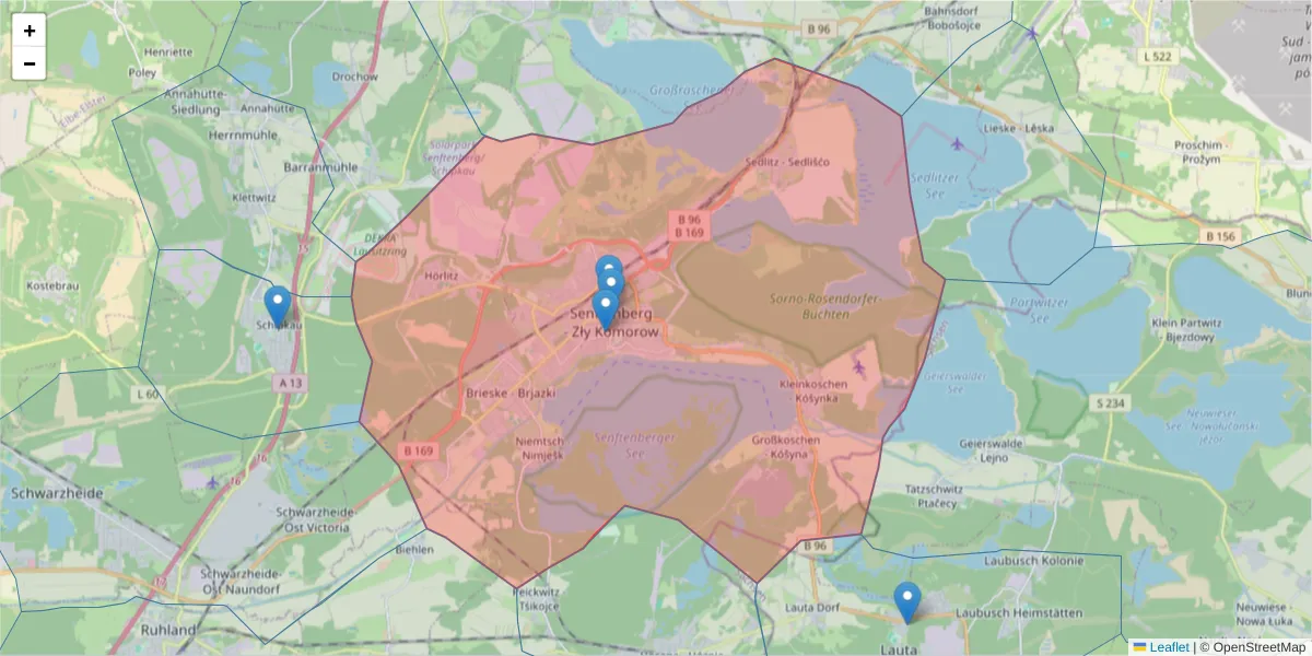 Karte des Postleitzahlen Bereichs  und der umliegenden Postleitzahlen in Deutschland