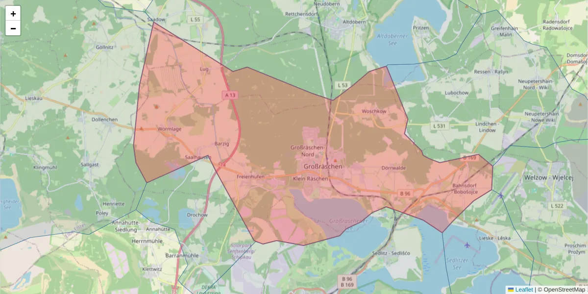 Karte des Postleitzahlen Bereichs  und der umliegenden Postleitzahlen in Deutschland