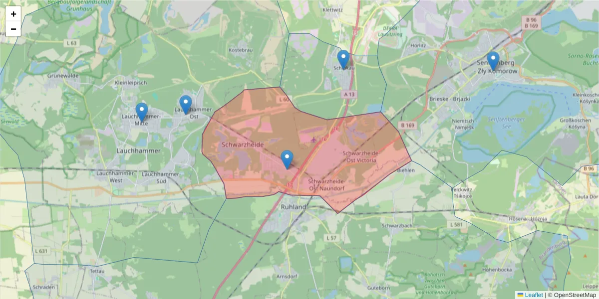 Karte des Postleitzahlen Bereichs  und der umliegenden Postleitzahlen in Deutschland
